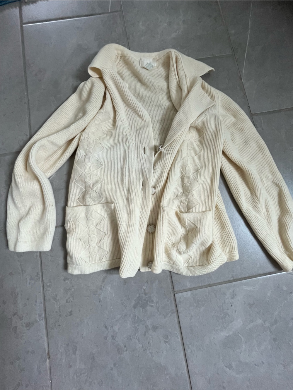 Vintage Cream Knit Cardigan with Cable Detail